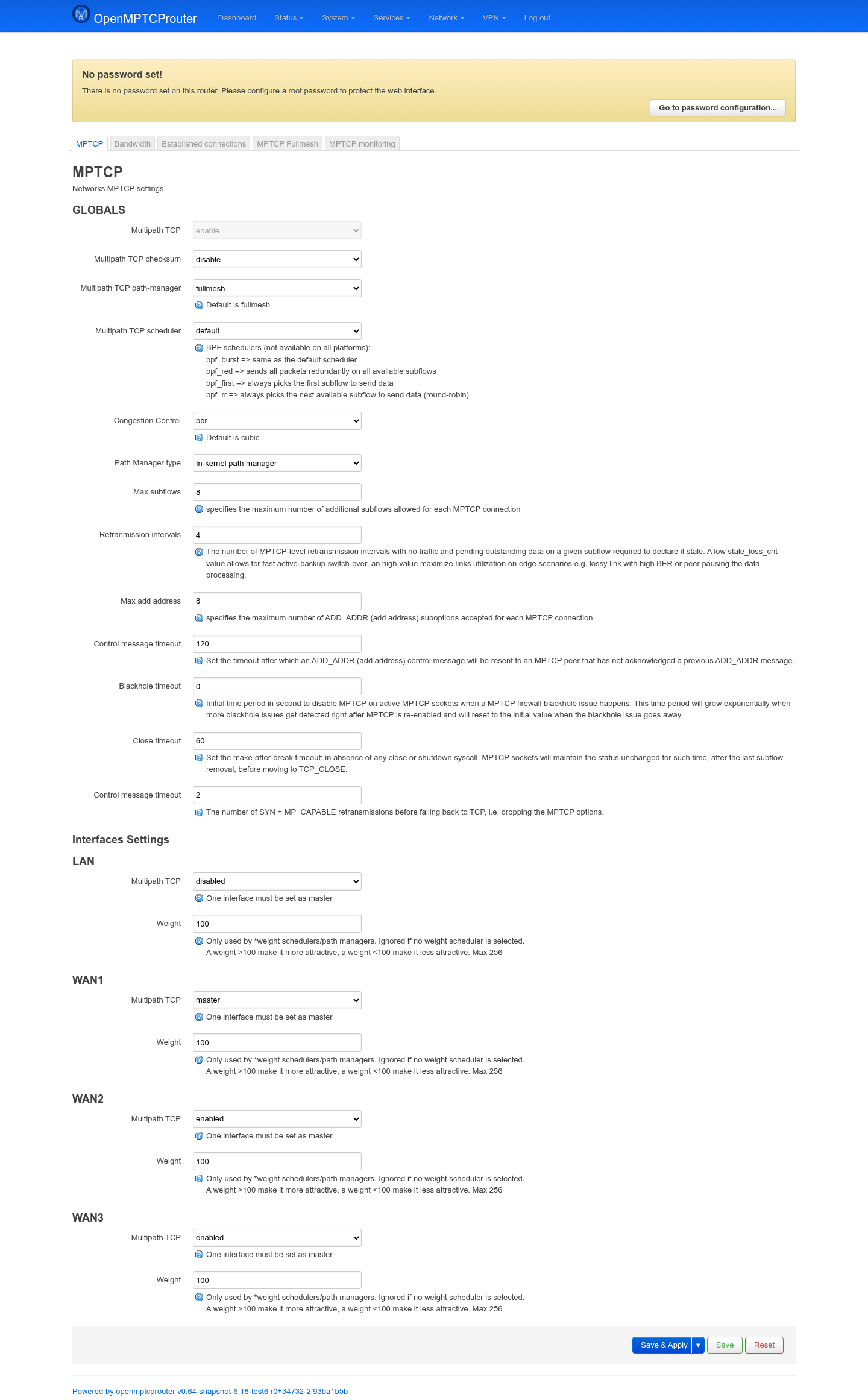 MPTCP settings