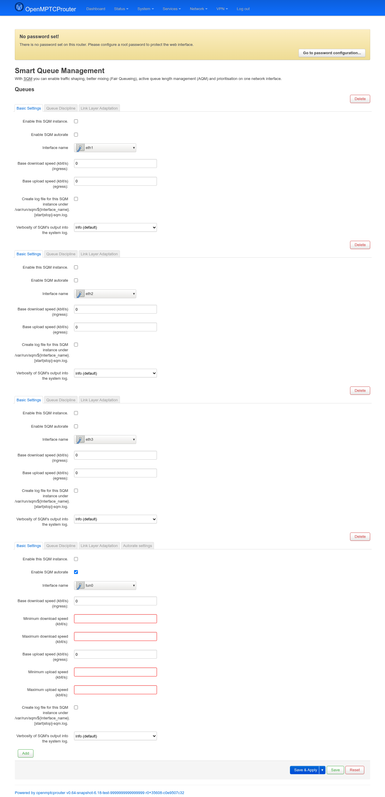SQM QoS — all four queue instances